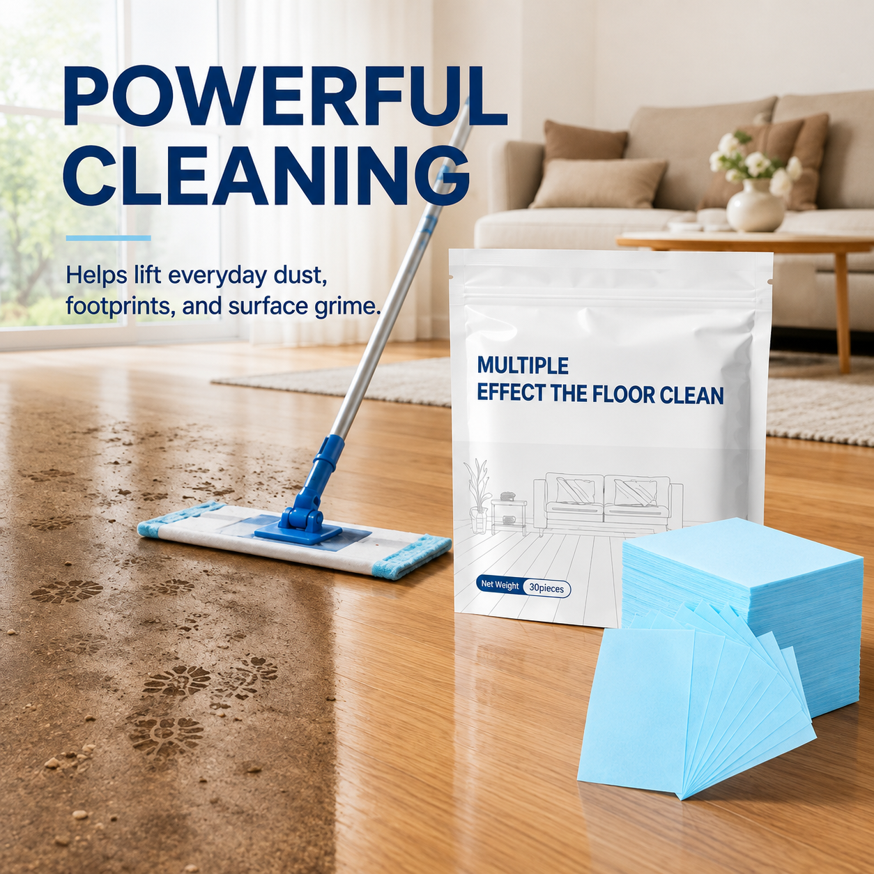 No more backbreaking mopping! Dissolve dirt, limescale with one sheet