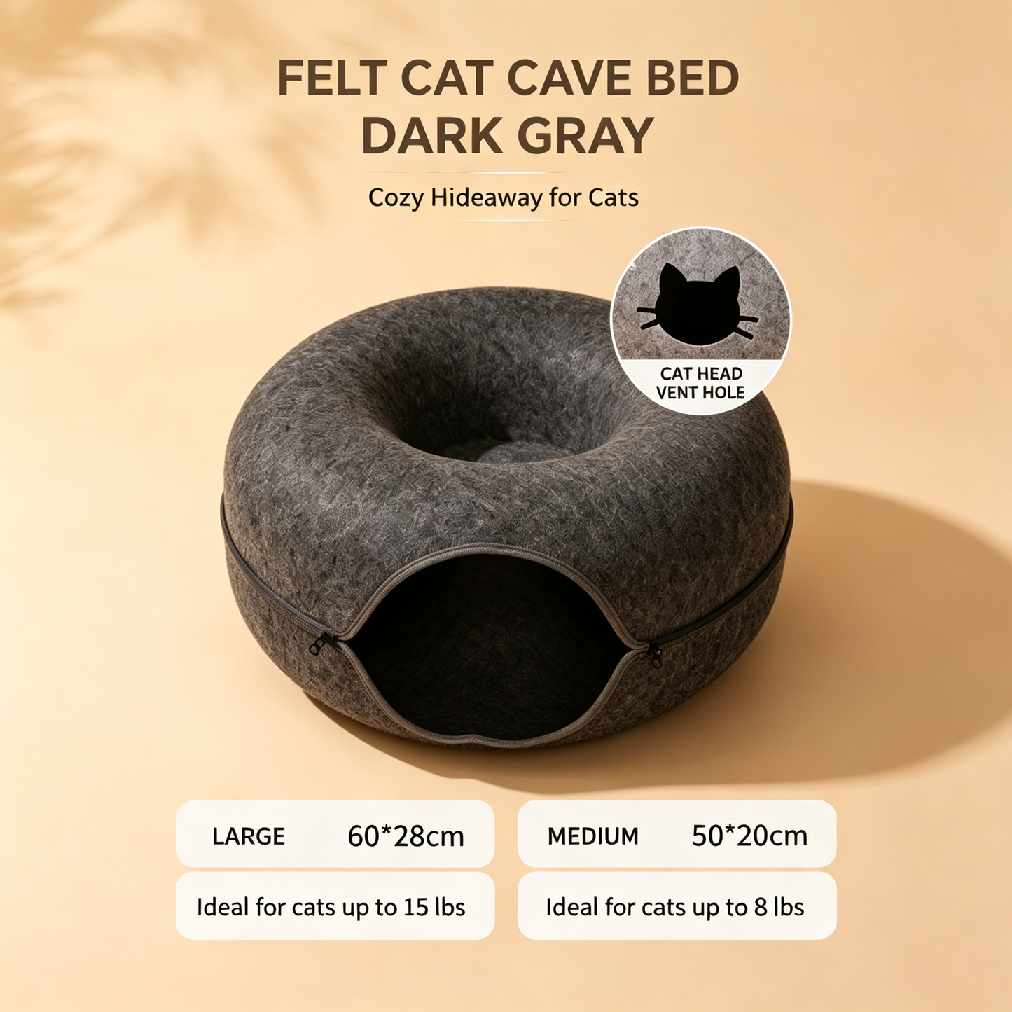 Donut Felt Cat Cave | Play Tunnel & Cozy Hideaway Bed for Cats
