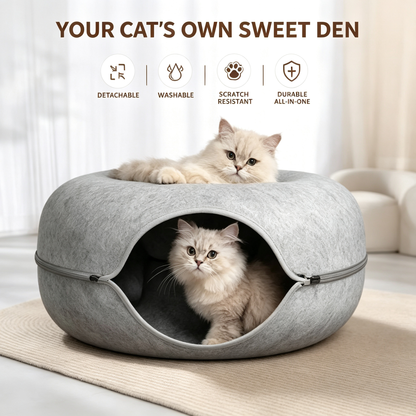 Donut Felt Cat Cave | Play Tunnel & Cozy Hideaway Bed for Cats
